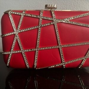 Saks Fifth Avenue Red Clutch with Silver Detailing